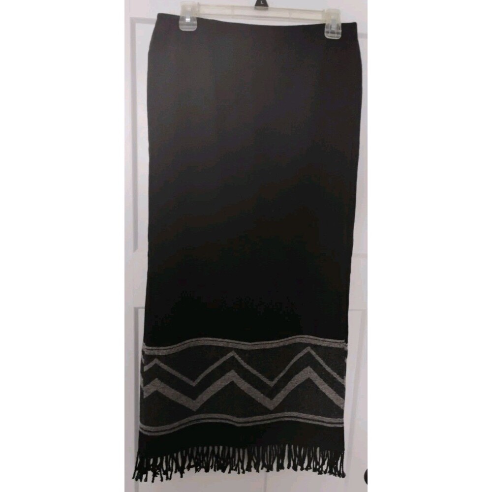 Vtg Fringed Wrap Skirt Women's Jones New York Country Gray Wool Blend EUC 8/10